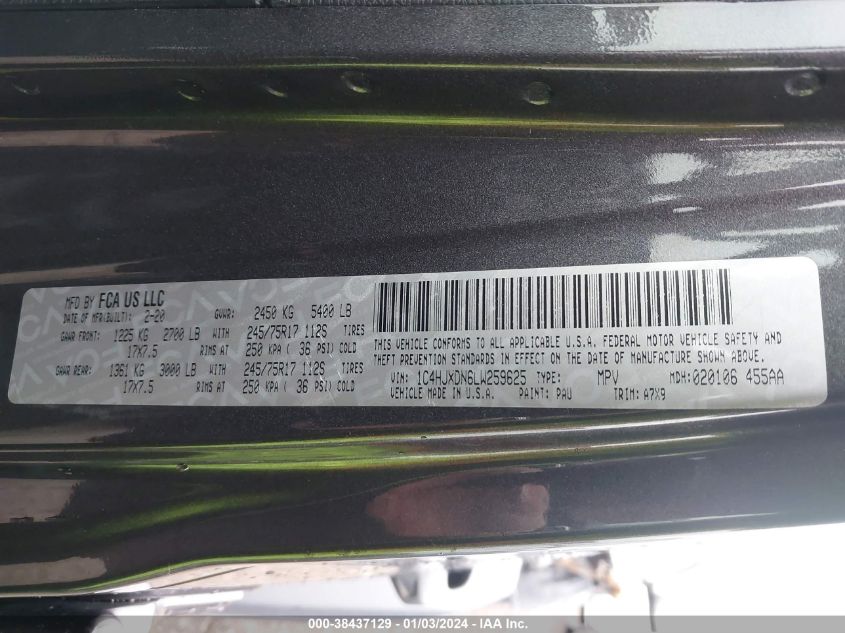 2020 JEEP WRANGLER UNLIMITED SPORT - 1C4HJXDN6LW259625