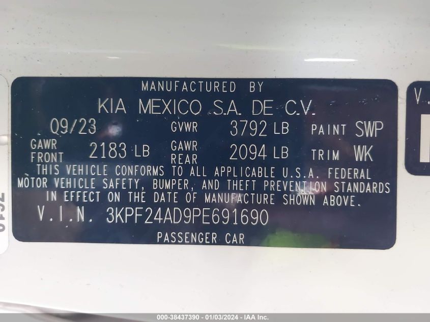 2023 KIA FORTE LXS - 3KPF24AD9PE691690