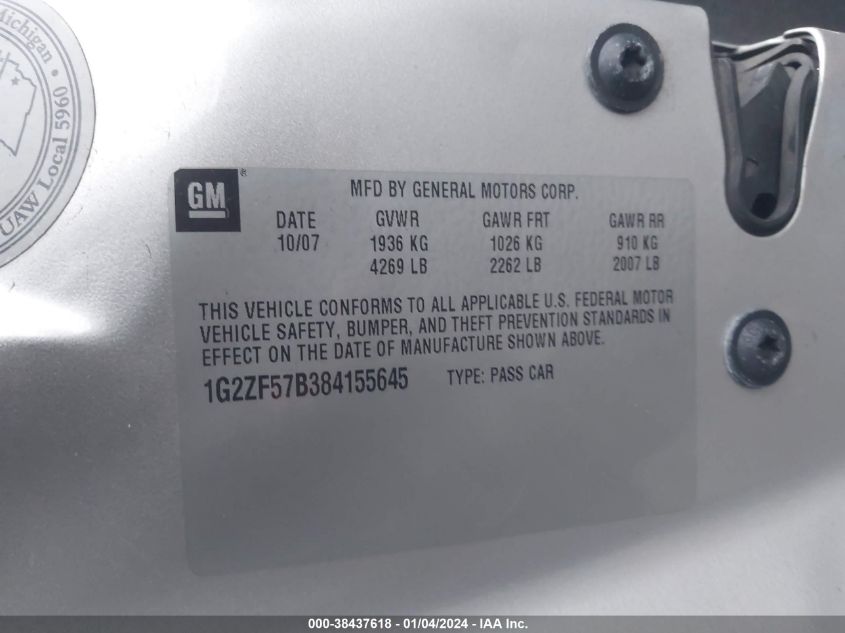 1G2ZF57B384155645 | 2008 PONTIAC G6