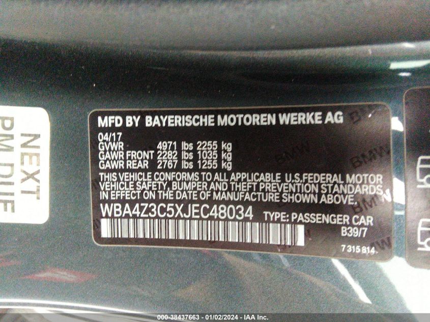 2018 BMW 430I XDRIVE - WBA4Z3C5XJEC48034