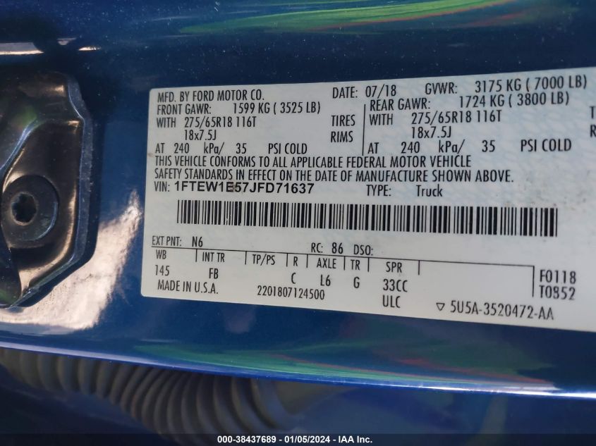 2018 FORD F-150 SUPERCREW - 1FTEW1E57JFD71637