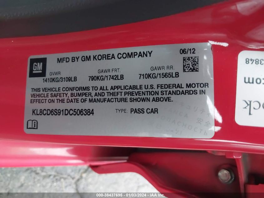 2013 CHEVROLET SPARK 1LT AUTO - KL8CD6S91DC506384