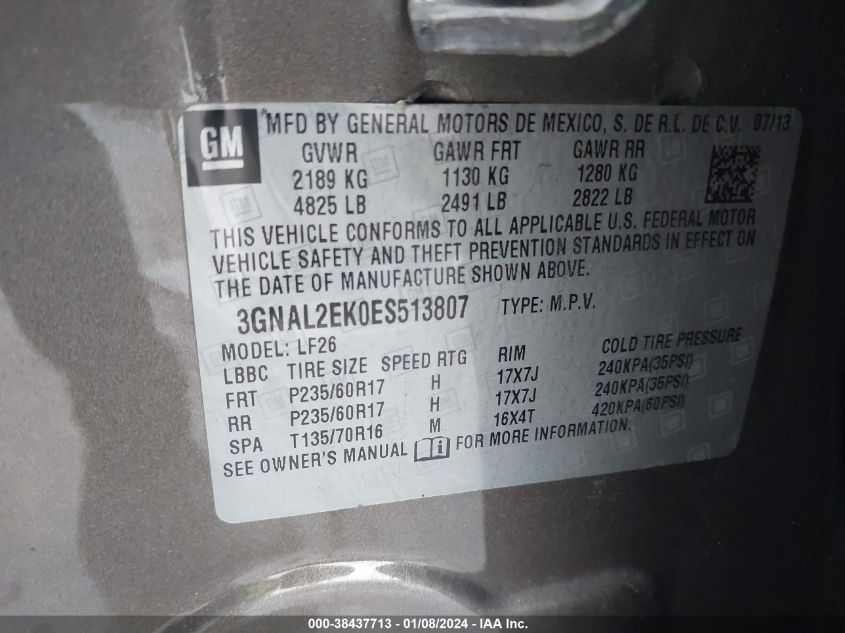 2014 CHEVROLET CAPTIVA SPORT 2LS 3GNAL2EK0ES513807