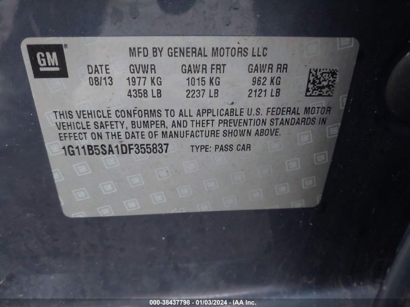 2013 CHEVROLET MALIBU 1LS - 1G11B5SA1DF355837