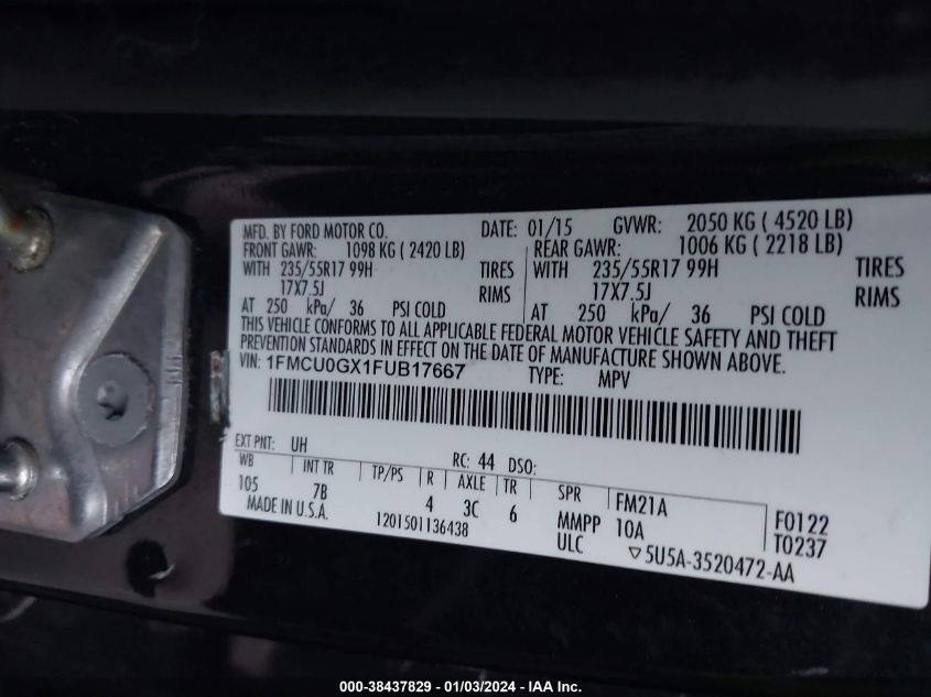 2015 FORD ESCAPE SE - 1FMCU0GX1FUB17667