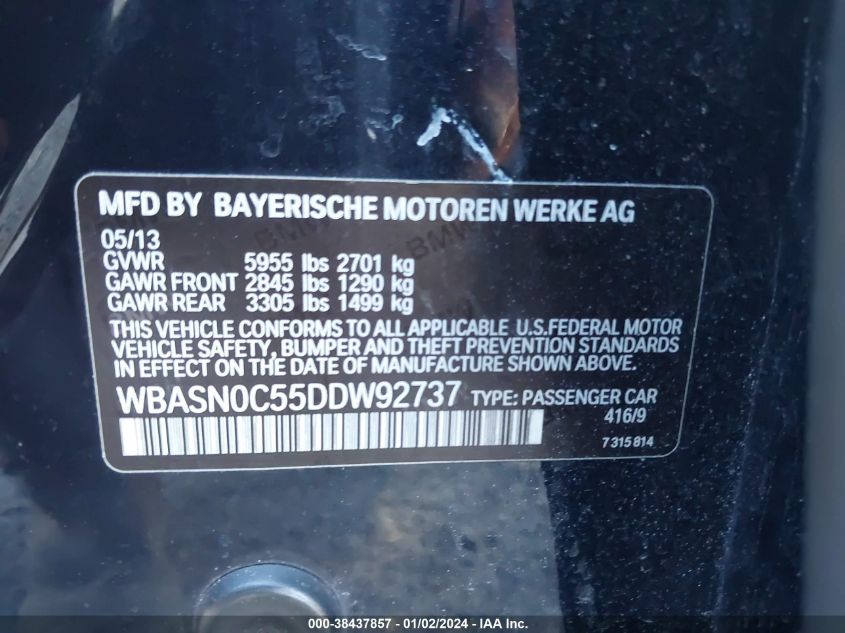 2013 BMW 550I GRAN TURISMO WBASN0C55DDW92737