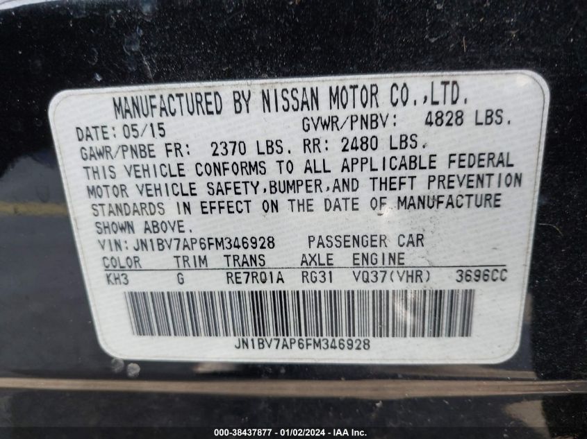 2015 INFINITI Q50 - JN1BV7AP6FM346928