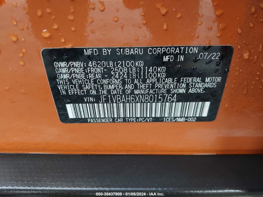 2022 SUBARU WRX PREMIUM - JF1VBAH6XN8015764