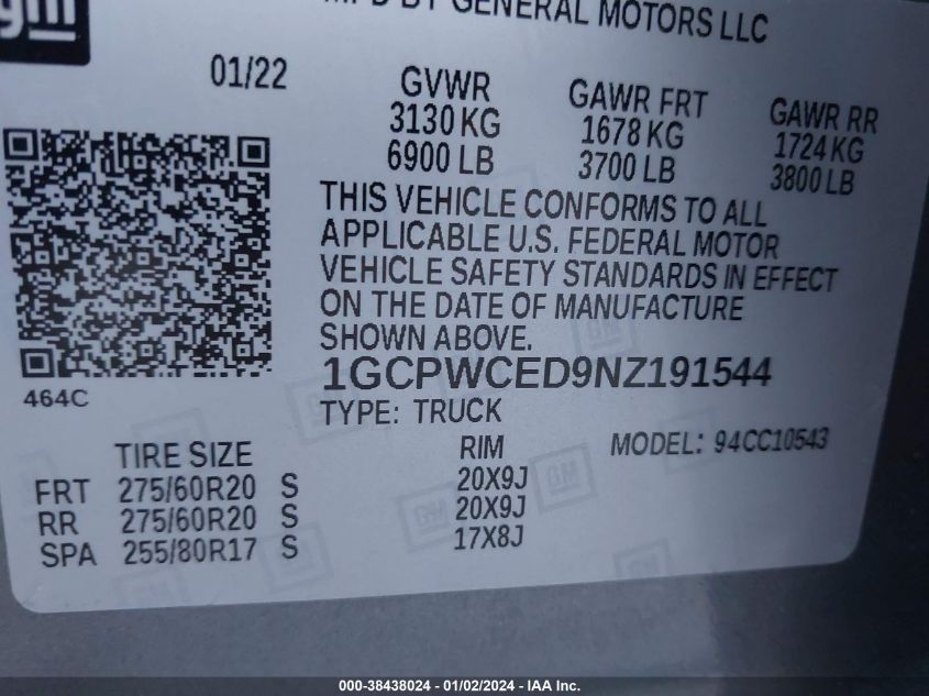 2022 CHEVROLET SILVERADO 1500 LTD 2WD  SHORT BED LT - 1GCPWCED9NZ191544