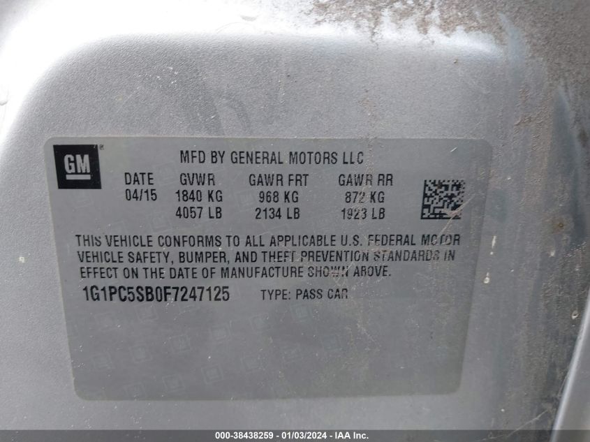 2015 CHEVROLET CRUZE 1LT AUTO - 1G1PC5SB0F7247125