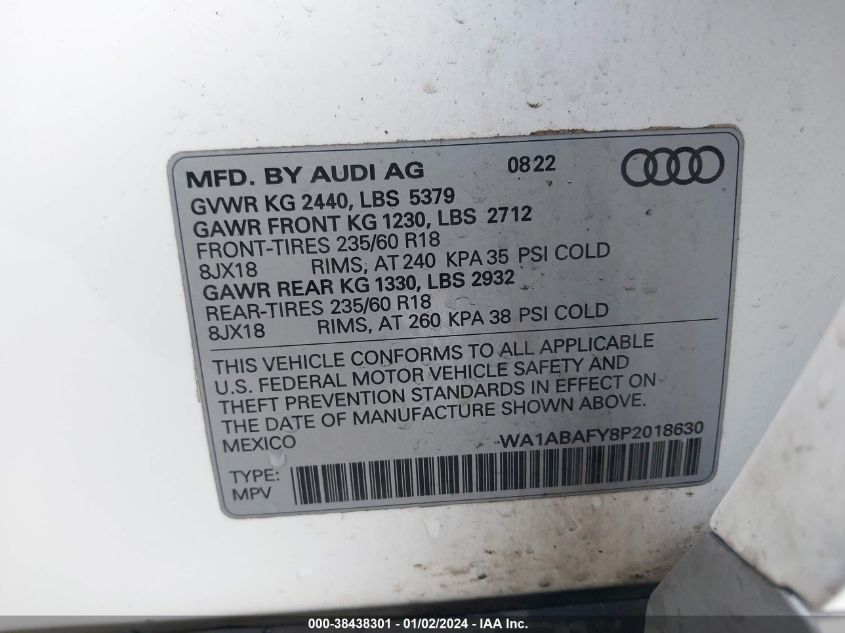 2023 AUDI Q5 PREMIUM 40 TFSI QUATTRO S TRONIC - WA1ABAFY8P2018630