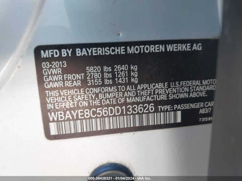 2013 BMW 750LI WBAYE8C56DD133626