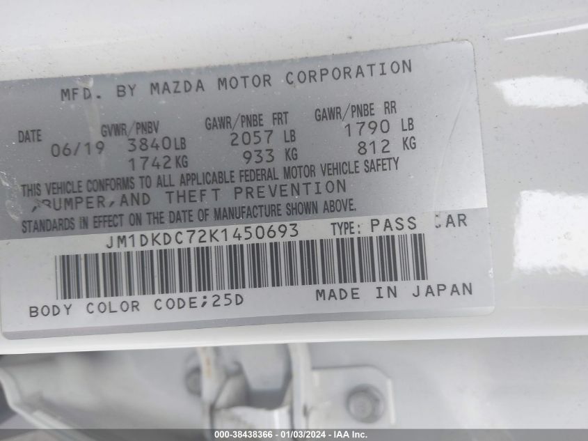 2019 MAZDA CX-3 TOURING - JM1DKDC72K1450693