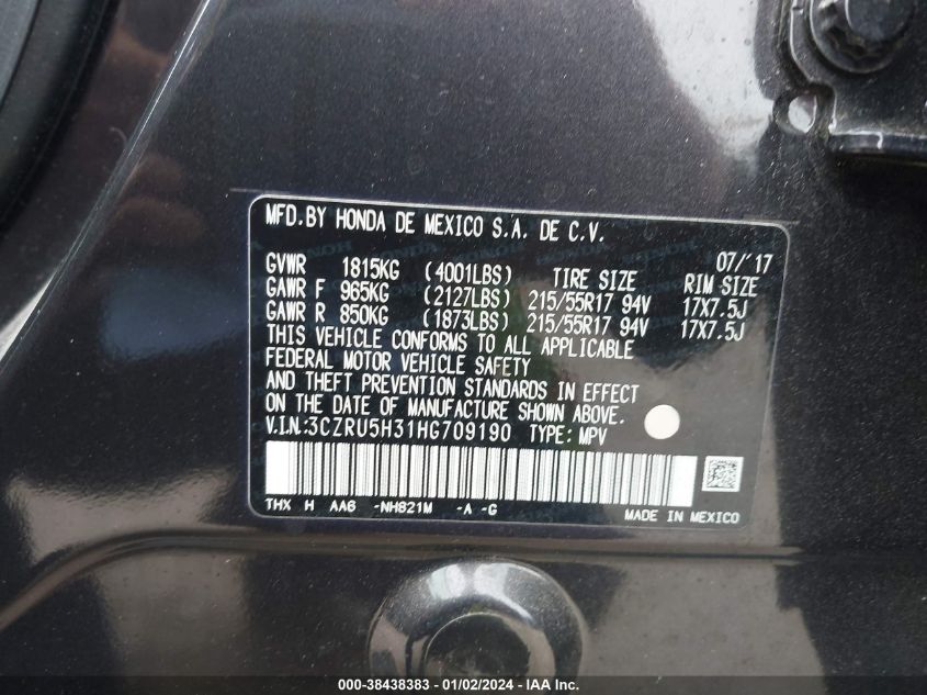 2017 HONDA HR-V LX - 3CZRU5H31HG709190