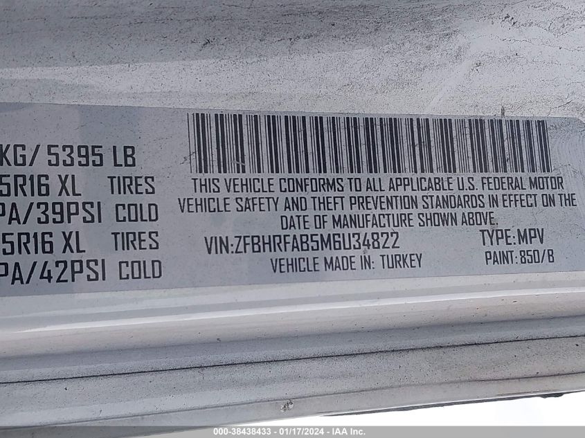 2021 RAM PROMASTER CITY TRADESMAN - ZFBHRFAB5M6U34822