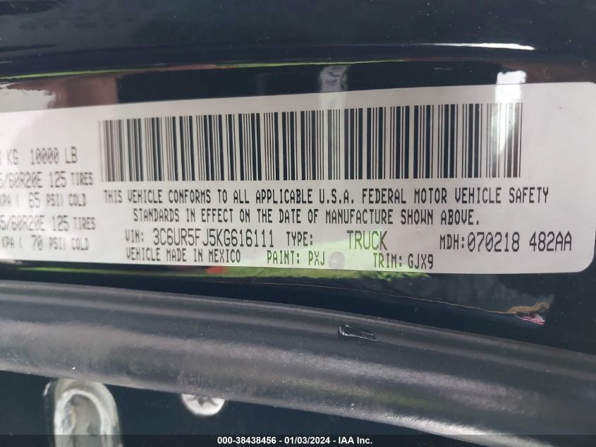 2019 RAM 2500 LARAMIE - 3C6UR5FJ5KG616111