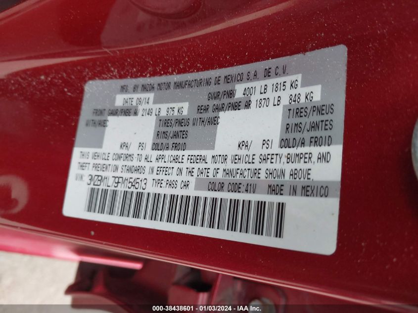 2015 MAZDA MAZDA3 I TOURING - 3MZBM1L79FM154513