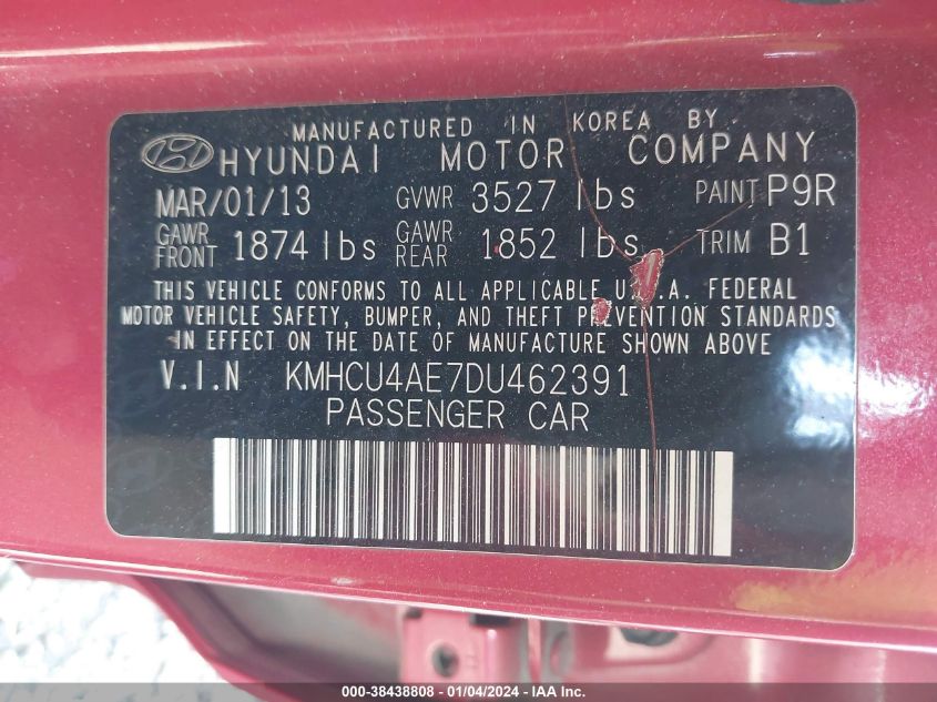 2013 HYUNDAI ACCENT GLS/SE - KMHCU4AE7DU462391