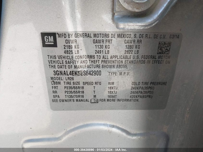 2014 CHEVROLET CAPTIVA SPORT LTZ 3GNAL4EK5ES642900