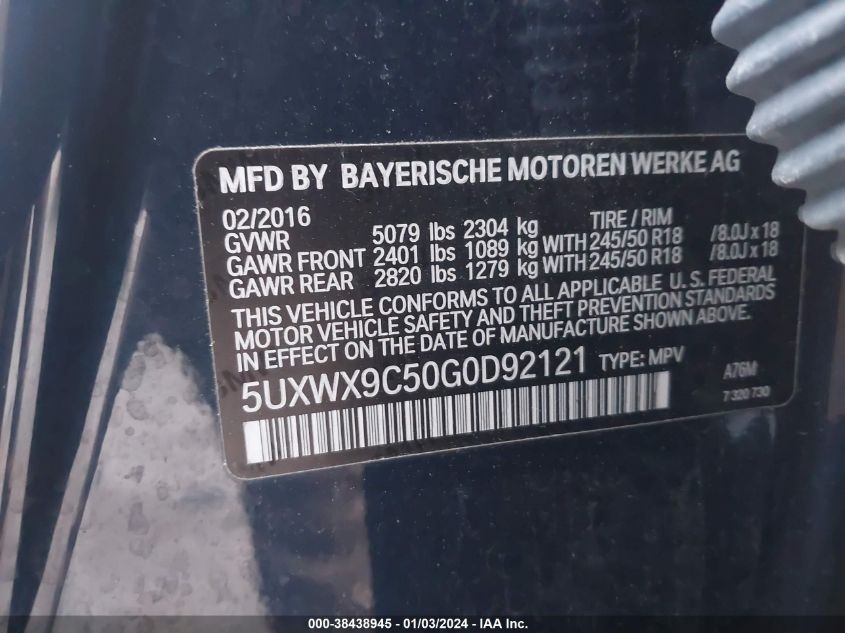 2016 BMW X3 SDRIVE28I - 5UXWZ7C50G0G0D921