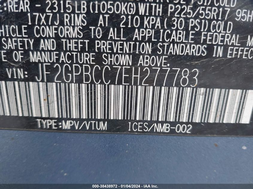 2014 SUBARU XV CROSSTREK HYBRID 2.0I - JF2GPBCC7EH277783