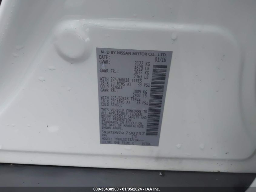 2016 NISSAN ROGUE SL - 5N1AT2MV2GC790757