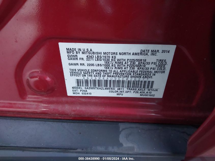 2014 MITSUBISHI OUTLANDER SPORT SE - 4A4AR4AU9EE026277