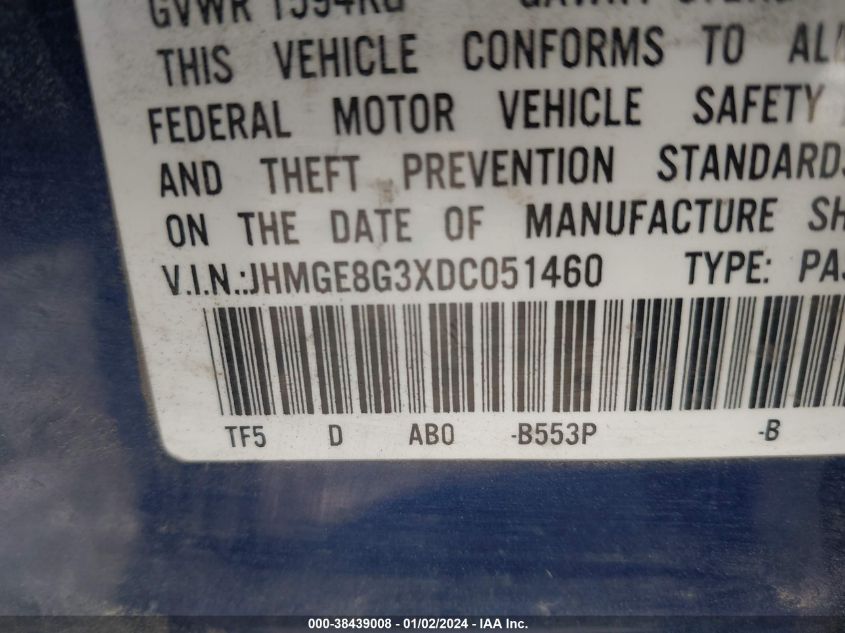 2013 HONDA FIT - JHMGE8G3XDC051460