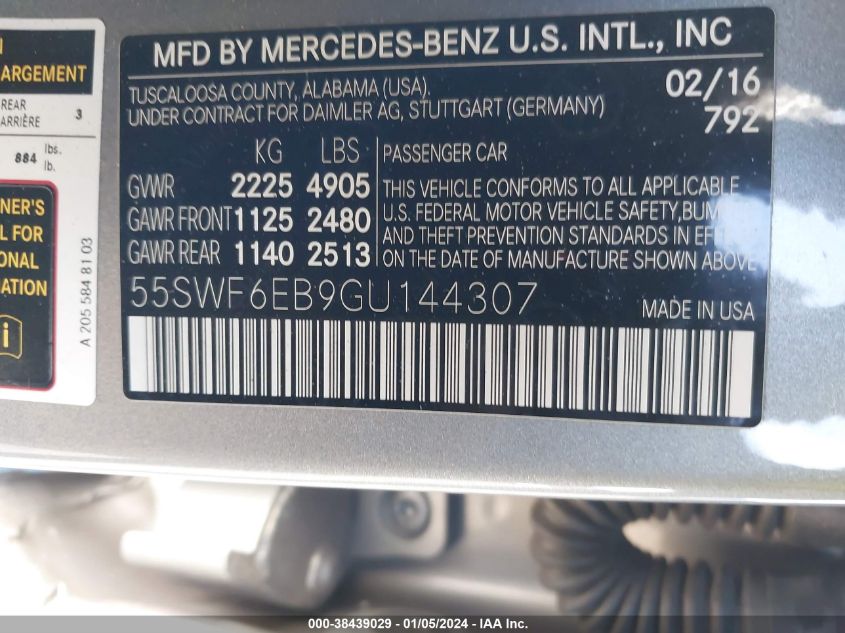 2016 MERCEDES-BENZ C 450 AMG 4MATIC 55SWF6EB9GU144307