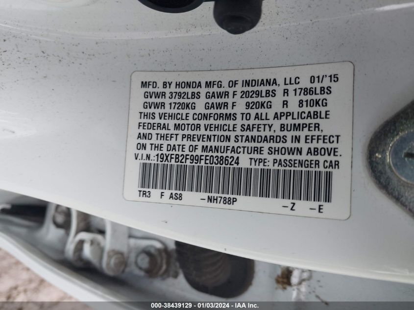 2015 HONDA CIVIC EX-L - 19XFB2F99FE038624