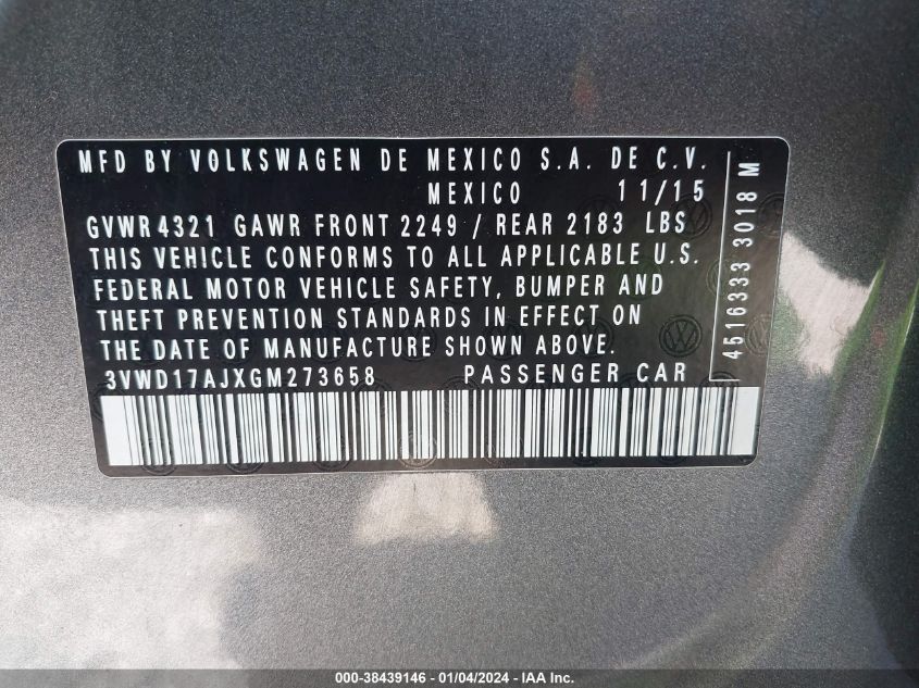 2016 VOLKSWAGEN JETTA SPORT - 3VWD17AJXGM273658