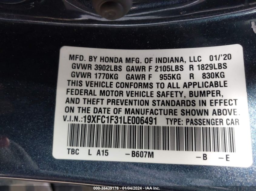 2020 HONDA CIVIC EX - 19XFC1F31LE006491