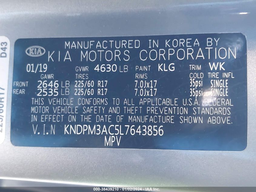 2020 KIA SPORTAGE LX - KNDPM3AC5L7643856