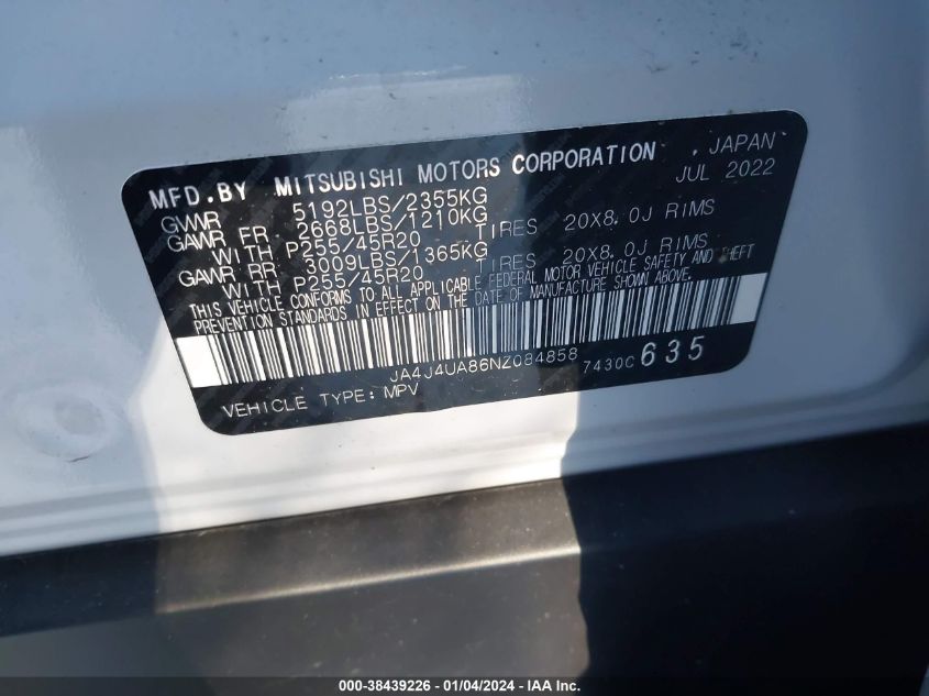 2022 MITSUBISHI OUTLANDER SE 2.5 S-AWC - JA4J4UA86NZ084858