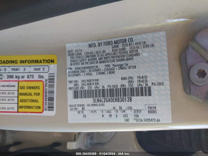 2014 LINCOLN MKZ - 3LN6L2GK0ER830128