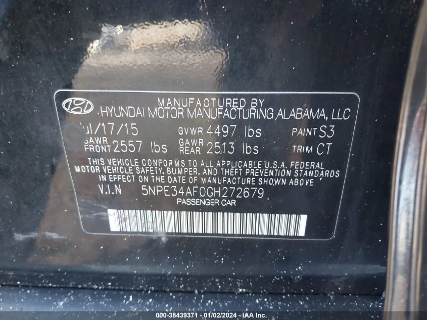 2016 HYUNDAI SONATA SPORT - 5NPE34AF0GH272679