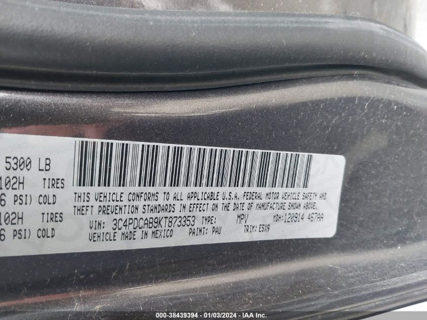 2019 DODGE JOURNEY SE - 3C4PDCAB9KT873353
