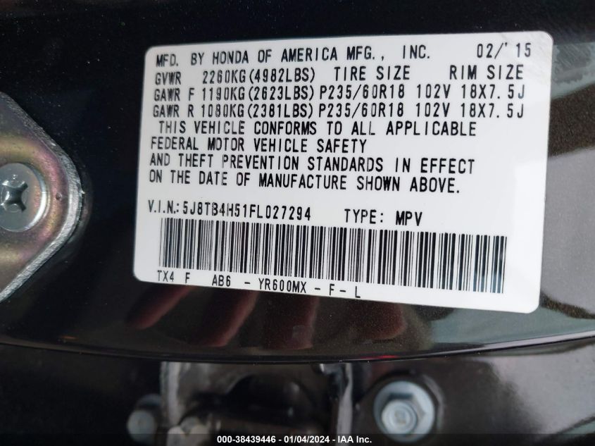 2015 ACURA RDX - 5J8TB4H51FL027294