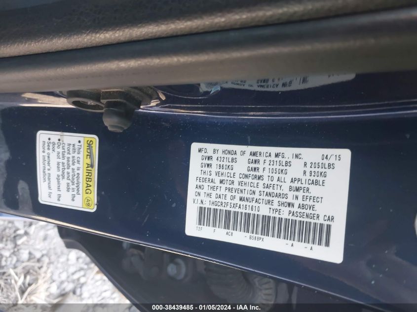 2015 HONDA ACCORD SPORT - 1HGCR2F5XFA161610