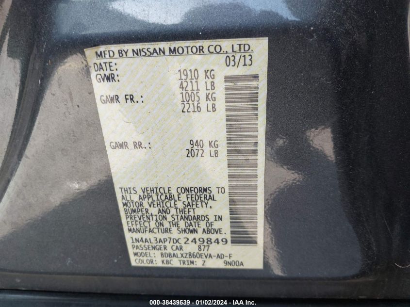 2013 NISSAN ALTIMA 2.5 SL - 1N4AL3AP7DC249849