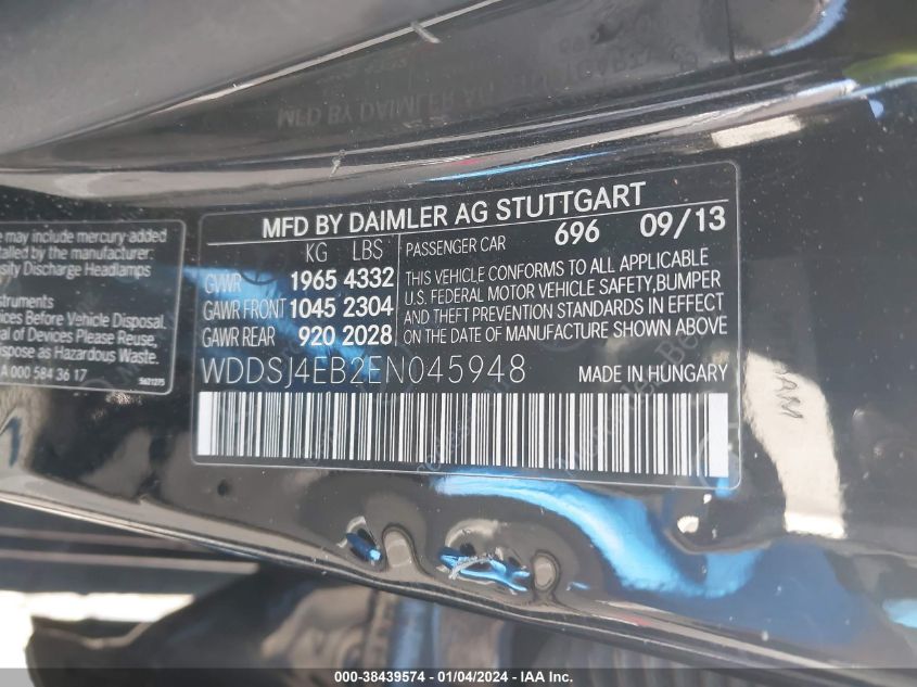 2014 MERCEDES-BENZ CLA 250 - WDDSJ4EB2EN045948