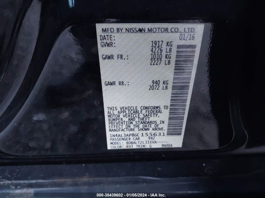 2016 NISSAN ALTIMA 2.5 SL - 1N4AL3AP8GC155631
