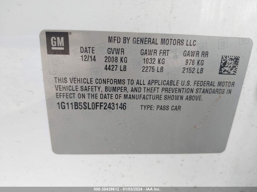 2015 CHEVROLET MALIBU LS - 1G11B5SL0FF243146