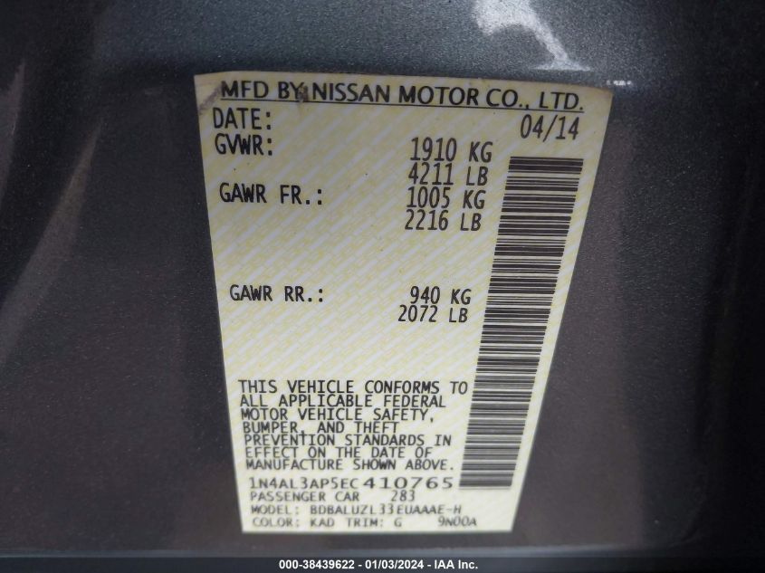 2014 NISSAN ALTIMA 2.5 SV - 1N4AL3AP5EC410765