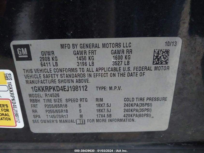 2014 GMC ACADIA SLE-2 - 1GKKRPKD4EJ198112