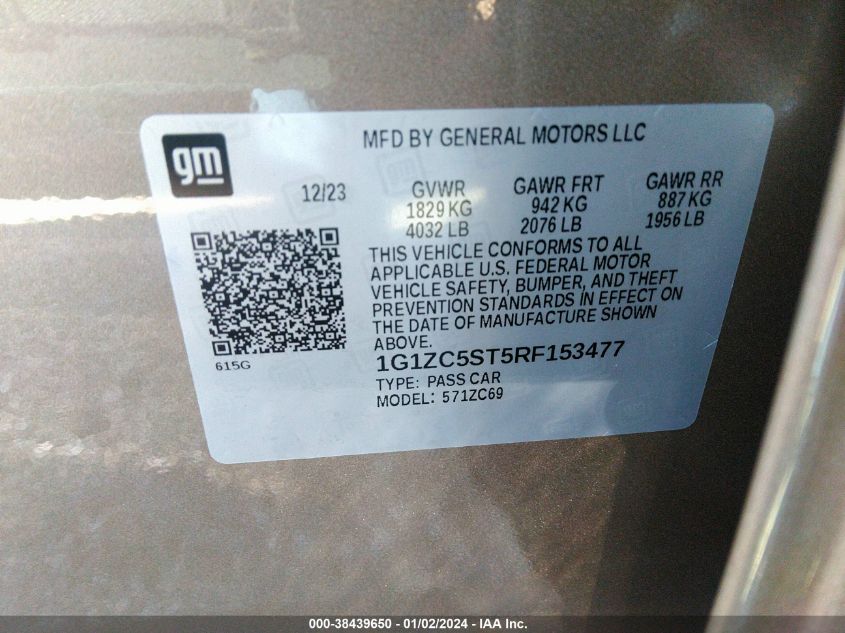 2024 CHEVROLET MALIBU FWD 1FL - 1G1ZC5ST5RF153477
