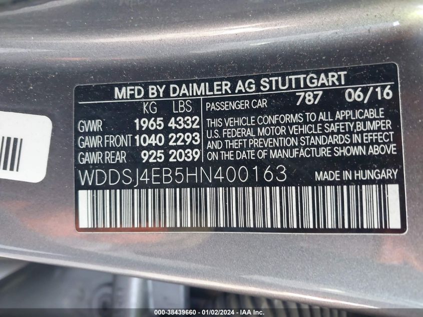 2017 MERCEDES-BENZ CLA 250 - WDDSJ4EB5HN400163