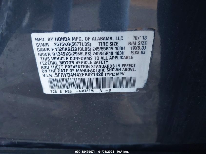 2014 ACURA MDX TECHNOLOGY PACKAGE - 5FRYD4H42EB021428
