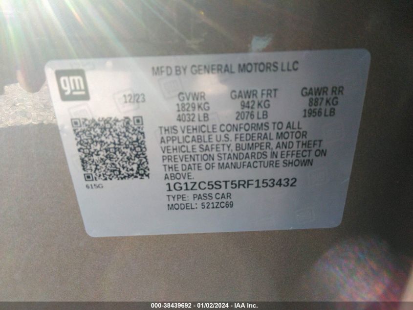 2024 CHEVROLET MALIBU FWD 1FL - 1G1ZC5ST5RF153432