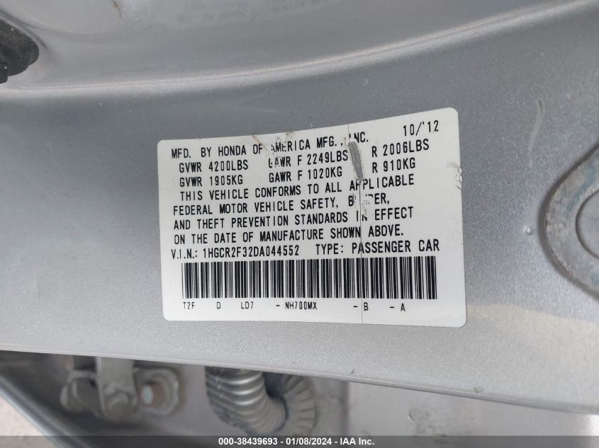 2013 HONDA ACCORD LX - 1HGCR2F32DA044552